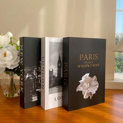 Set de 3 libros decorativos de lujo minimalistas modernos, libros falsos exquisitos hechos de papel, decoración para la sala de estar, mesa de centro del hogar, adecuados para gabinete de TV, estantería, decoración de repisa de chimenea