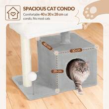 HEXCELEN Tiragraffi per Gatti, Albero per Gatti da 75 cm, Torre a Più Livelli con 2 Pali in Sisal, Comoda Cuccia, Piattaforma di Riposo, Piattaforma Panorca, Pompon - Grigio Chiaro - Visualizzare 4