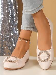 Giày búp bê mũi nhọn nữ, kiểu dáng slip-on, có khóa cài, phù hợp đi làm, mùa xuân/hè, cỡ lớn. - Màu be - Xem 4