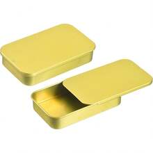1pc Metal Tin Can With Lid, Small Metal Box 6 X 3.4 X 1.1 Cm, Suitable For Small Items - Gold - View 1