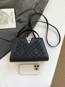 2026新款奢侈品牌刺绣手提包，高品质女士托特包，时尚大容量单肩包，复古休闲托特包，简约明星风亮面高端斜挎包，2025新款优雅翻盖刺绣图案大容量妈妈包，时尚个性化女士枕形包 - 黑色 - 查看 3