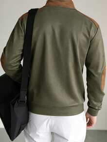 Áo sweatshirt nam màu xanh ô liu phối nhiều mảnh, cổ đứng, khóa kéo, đa năng, phù hợp mặc hàng ngày như công sở. - Màu xanh Ô liu - Xem 3