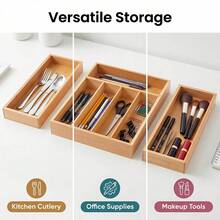 Bamboo Kitchen Drawer Organizer, Expandable Silverware Tray For Drawer, Multi-Slot Silverware Organizer & Utensil Drawer Organizer For Cutlery - 原木色 - 查看 8