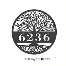 Custom Life Tree Metal Plate, Available In 3 Sizes! Personalized Number Tree Address Plate, Wall Hanging Metal Wall Art Decor For Home, Porch, Yard - Black - View 11