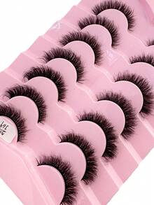 HBZGTLAD 7 Pairs Fluffy Natural Thick False Eyelashes, Wispy Cat Eye Lashes, Densely Curled 3D Fluffy Russian Lash Extensions, Reusable For Daily Wear And Practice - Black - View 3