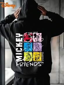 Men's Disney Hoodie, Mickey & Friends 6-Panel Pop Art Print, Vibrant & Classic Design, Casual And Comfortable, Ideal For Street Style & Daily Wear - màu đen - Xem 2