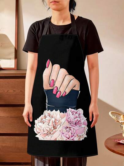1/2pcs Stylish Polyester Nail Polish Printed Apron,Polyester Apron,Adjustable, Water-Resistant, And Comfortable Kitchen Apron For Home Cooking, Baking, BBQ, And DIY Projects,Perfect For Men And Women
