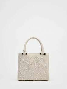 Fashion Floral Embroidery Square Bag High Quality Tote Bag Large Capacity Women's Handbag Lady Purse Shoulder Messenger Bag - Beige - View 1