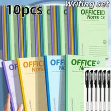 Set de 10 cuadernos (incluye 4 cuadernos + 6 bolígrafos), cuadernos de rayas, 68 páginas cada uno, adecuados para uso escolar y de oficina, artículos de papelería esenciales para volver a la escuela, suministros estéticos para estudiantes - 4 cuadernos + 6 bolígrafos - Ver 2