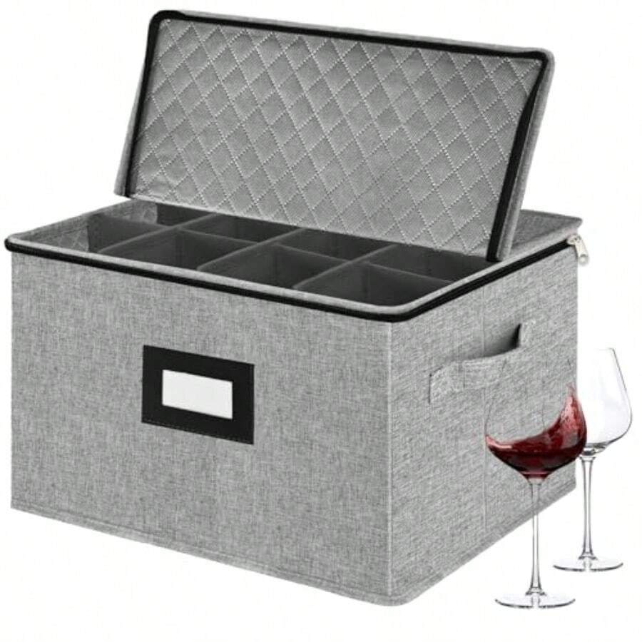 VERONLY - Cajas de cerámica para copas de vino con divisor y almacenaje acolchado contiene 12 vasos estilo de China - gris claro - Ver 1