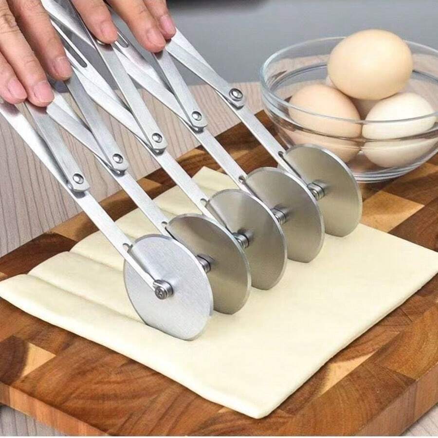 1pc Stainless Steel Multi-Function Pizza Cutter, Adjustable Spacing, Versatile Pasta & Dough Slicer, 3-Wheel, 5-Wheel, 7-Wheel Pizza Cutter - Silver - View 1