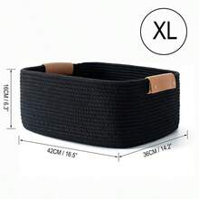 Handwoven Jute Rope Storage Basket, Desktop Snack, Book, Miscellaneous Organizer, Home Decor Laundry Basket - Black - View 4