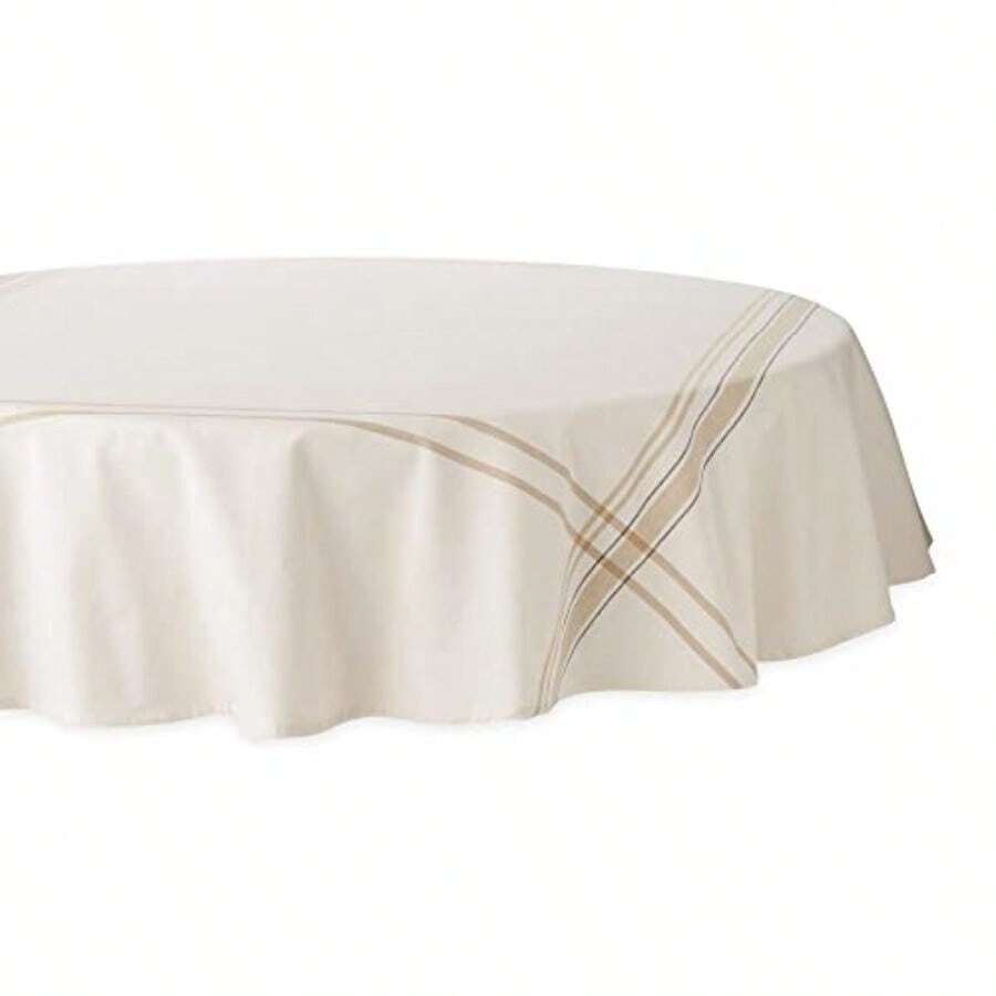 DII 100% algodón Lavable a máquina Mantel Individual a Rayas francesas para cenas Verano y picnics al Aire Libre Blanco Chambray White Tablecloth - 70" Round 1 - Chambray blanco - Ver 1