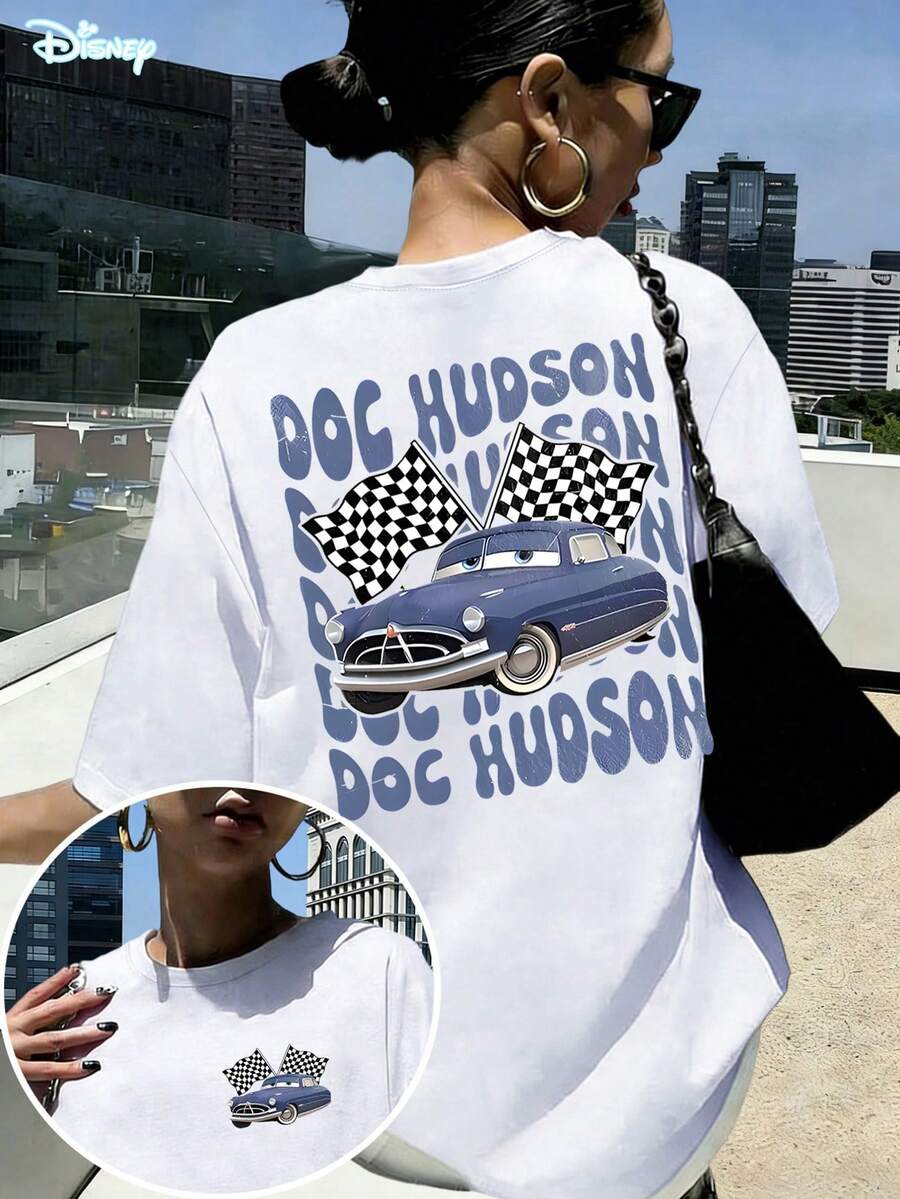 Disney Cars Doc Hudson T-Shirt: White Oversized Cotton Tee With Vintage Classic Style Graphic, Perfect For Cars Fans, Theme Park Visits And Casual Wear, Ideal Gift - trắng - Xem 1