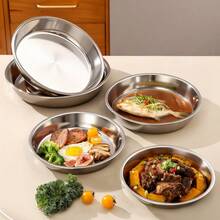 1/3件套不锈钢深圆盘，不易碎金属餐盘，浅汤盘，沙拉意面牛排鱼盘，防滑餐具，厨房餐具，家用餐厅日常使用 - 查看 1