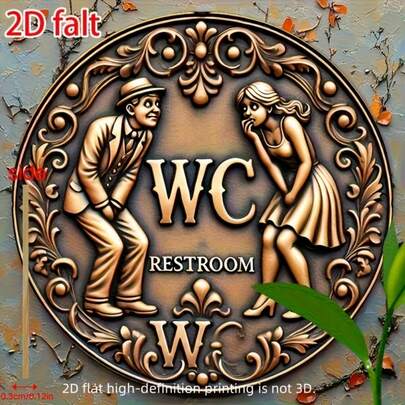 1pc 2D Wooden Round Wall Art Toilet Sign | Vintage Round Wooden Wall Decor, Easy To Hang, Wooden Material, Suitable For Kitchen, Dining Room, Bedroom, Hallway, Garden, Bathroom, Garage, Hotel, Office, Bar, Home Decor, Pre-Drilled Holes As Shown In Size