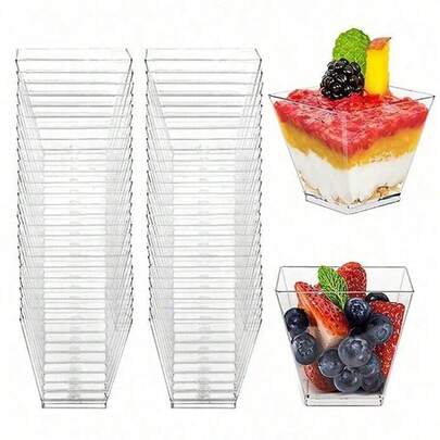 50/30/20pcs 60ml Reusable Mini Clear Dessert Cups (Dessert Photography Cups), Suitable For Cakes, Puddings, Jelly And Appetizers, Great For Weddings, Parties, Birthday Gatherings, Stylish Dessert Display, Outdoor Dining, Can Be Used For Yogurt, Panna Cotta, Cheesecake, Pudding, Jelly And Appetizers, Stackable Design, Easy To Store, Carry And Clean