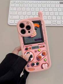 1个全新个性化大老板粉色游戏机图案喷漆防摔手机壳，兼容 15，亮面喷漆软壳防摔手机壳，兼容 17 Pro/17 Air/17/17 Pro Max/16/11/16 Pro/16 Plus/16 Pro Max/16 e/15 Pro Max/13/14/12/XS/XR/7G/8P3手机壳，14/11软壳P12防摔XS手机壳保护套 - 彩色 - 查看 2