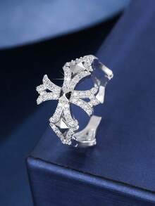 1 buah Cincin Terbuka Salib Zirkonia Sintetis Bertatahkan Mikro Mewah, Desain Unik Gaya Minimalis Elegan, Cocok untuk Pemakaian Sehari-hari, Hadiah, dan Acara Jalan-jalan - Cincin Terbuka - View 7