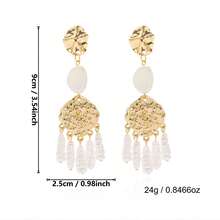 2件套几何流苏椭圆珍珠耳环，适合女士海滩度假旅行佩戴 - 彩色 - 查看 4