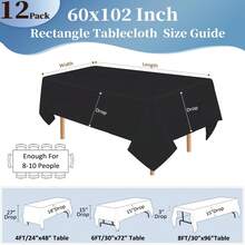 6-10-12 Pack Black Polyester Rectangle Tablecloth 60 X 102 Inch White Tablecloth For 6 Ft Rectangle Tables,Washable Fabric Table Covers Polyester Table Clothes For Wedding Parties Banque - 黑色 - 查看 2