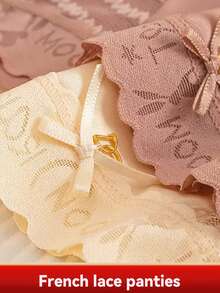 18pcs Ultra-Soft,Thin,Ice Silk Breathable Middle- Waist Seamless Floral Lace Underwear – Delicate Bow Accent,Back To School Fall Lingerie For Women - 彩色 - 查看 11