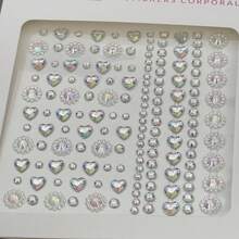 INS Style High-Quality Diamond Heart Stickers, DIY Asymmetrical Mini Diamond Stickers, Music Festival, Adhesive Diamond Stickers For Face & Eye Decoration, Laser Glitter Mini Stickers - Silver - View 14