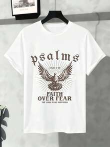 Faith Over Fear Dove Psalms Scripture T-Shirt Soft Cotton Casual Comfortable Durable Graphic Design New Release - Branco - Ver 2