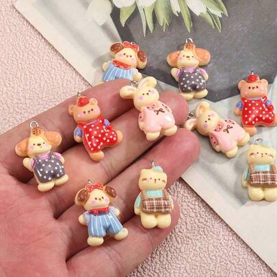 5/10pcs Cute Dog, Rabbit, Bear Resin Pendant Charms, Durable Resin Accessories, Ideal For Handmade Jewelry Crafting