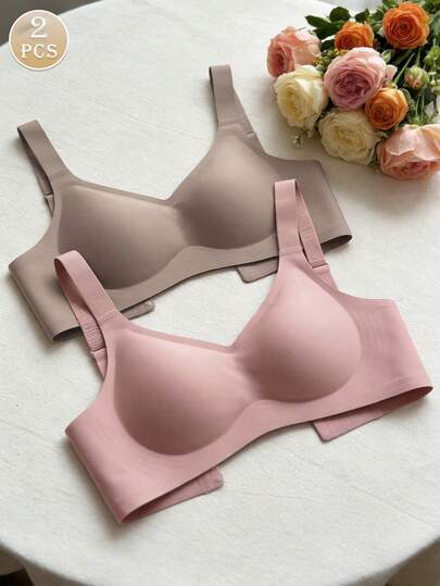 2件套简约舒适女士运动文胸，纯色无钢圈