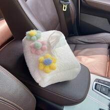 1个创意花卉图案车载纸巾盒，多功能悬挂式餐巾架，带遮阳板和扶手罩，便携式纺织汽车内饰配件，车载纸巾盒 - 小花紙巾盒 - 查看 9
