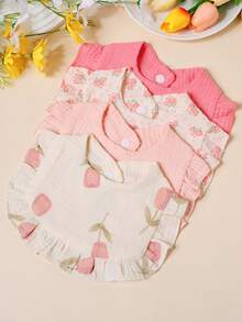 3/4pcs Baby Rose & Tulip Print Bibs With Ruffle Trim, Solid Color Soft Drool Bibs - Multicolor - View 2