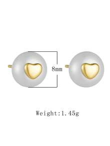 1 Pair S925 Sterling Silver Natural Pearl Stud Earrings, Luxury Ins French Style Heart-Shaped Earrings For Women - Gold - View 4