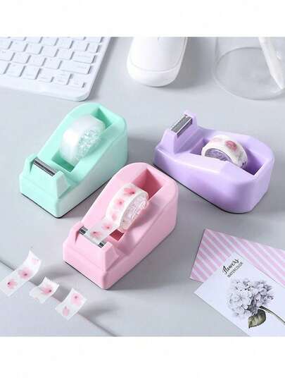 Desktop Tape Dispenser With Weighted Base And Cutting Blade, Available In Multiple Colors, Suitable For Washi Tape, Masking Tape And Heat-Resistant Tape. Office Supplies, School Supplies, Campus Supplies, Desktop Decor.