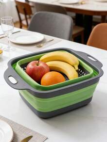 1pc Retractable Folding Drain Basket, Hollow Square Plastic Fruit & Vegetable Washing Tray For Kitchen - 29*21cm - View 3