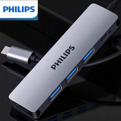  PHILIPS Centro de 5 en 1, Carcasa de aleación, Diseño de aleación de aluminio unibody, Disipación de calor rápida para un rendimiento talla grande estable, Carga rápida PD, Resolución de alta definición de 4K 30Hz.