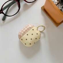 极简棕色格子黄色底星形挂环耳机保护套，兼容 Pro 3、新款Pro 2、可爱苹果4代耳机，简约时尚，女士耳机保护套（1/2代） - 乳黃色 - 查看 7