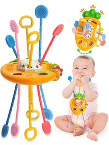 蒙特梭利感官胡萝卜形出牙玩具，婴儿旅行玩具，适合 1-2 岁男孩女孩生日礼物，柔软拉绳减压益智学习玩具，适合 9-10-18 个月婴儿 - 彩色 - 查看 8