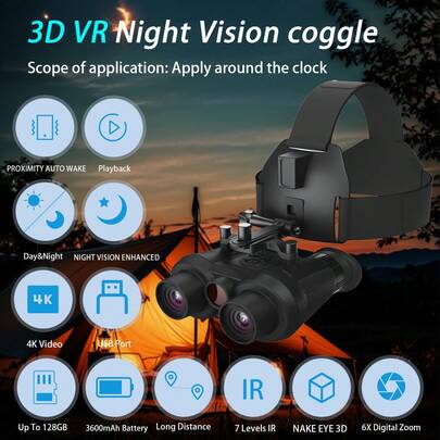 Naked-Eye 3D VR Night Vision Headset, Equipped With Independent Dual-Eye Technology, Adjustable Left-Right Eye Compensation, Compact And Lightweight Design, Built-In 3600mAh Rechargeable Lithium Battery