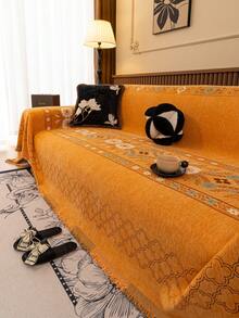 1件波西米亚风沙发毯,多功能沙发套,柔软垂坠的雪尼尔沙发毯,奢华舒适的沙发套,防滑、防尘、防刮,适用于卧室、客厅、书房 - 橘色 - 查看 4