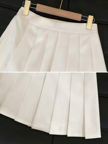 女士纯色办公休闲高品质V领单排扣西装外套搭配百褶迷你裙套装 春季 白色 - 白色 - 查看 6