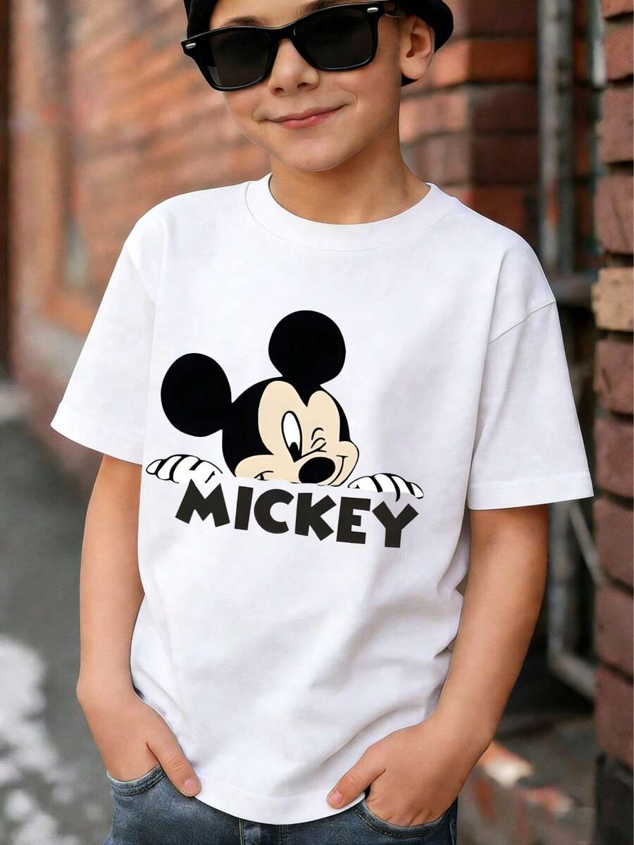 Disney Mickey Mouse Kids T-Shirt (2-14 Years) | Unisex Crewneck Tee With Winking Mickey Print | Soft, Breathable Fabric For Everyday Play | Express Delivery - trắng - Xem 1