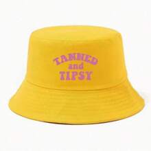 قبعة دلو مطبوعة بعبارة "TANNED AND TIPSY" موضة للنساء، مناسبة للارتداء في الخارج خلال الربيع والصيف، هدية مثالية - متعدد الألوان - مشاهدة 11