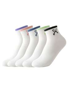 5 Pairs Women's Spring Summer Boat Socks Lace Bowknot Cute Breathable Versatile Sports Student Socks - Multicolor - View 6