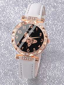 6/5pcs Set Elegant Girl's Fashion Butterfly Pattern Dial Quartz Watch, Suitable For Girls. Can Be Matched With Butterfly Necklace, Bracelet, Ring And Earring Jewelry Set - Multicolor - View 3