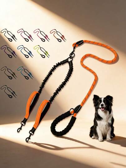 1pc Dual-Ended Elastic Leash, With 2 Extra Handles, 360° Tangle-Free Rotation, Comfortable Shock Absorbing Dual Dog Leash To Prevent Dogs From Running Wild, Escaping Or Colliding