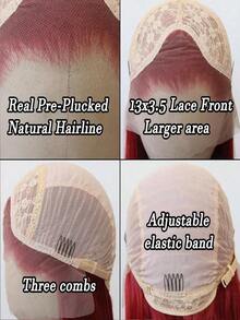 Websterwigs Elegant 13x4 Lace Front Straight Hair Wig, 26 Inches, Rose Red/Pink/Light Pink, Synthetic Lace Front Wig With Pre-Plucked Hairline, Heat-Resistant Fiber Hair, Silky Straight, For Women, Cosplay, Party, Daily, Music Festival - 玫紅色 - 查看 10
