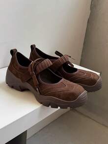 Giày nữ đế dày kiểu dáng casual mới mùa xuân với khóa dán - màu nâu - Xem 2