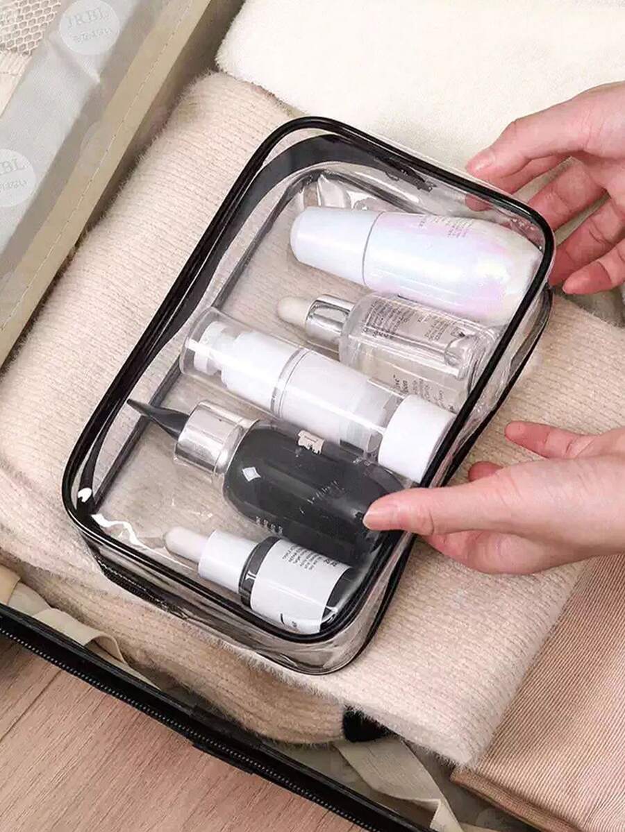 10pcs/Set Women's Large Capacity Zipper Cosmetic Travel Organizer Bag - High Quality Makeup Bag & Toiletry Bag, Lightweight PVC Material, Easy-Clean Zipper Design, Suitable For Gym, Vacation, Commuting, Fashion Minimalist Design, Beauty Essential - Clear - View 1