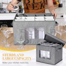 Norme - Paquete de 3 cajas de almacenamiento para copas de vino con divisores 12 compartimentos caja de almacenamiento de vajilla de champaña con mango de tapa ventana organizador de contenedores - Gris - Ver 5